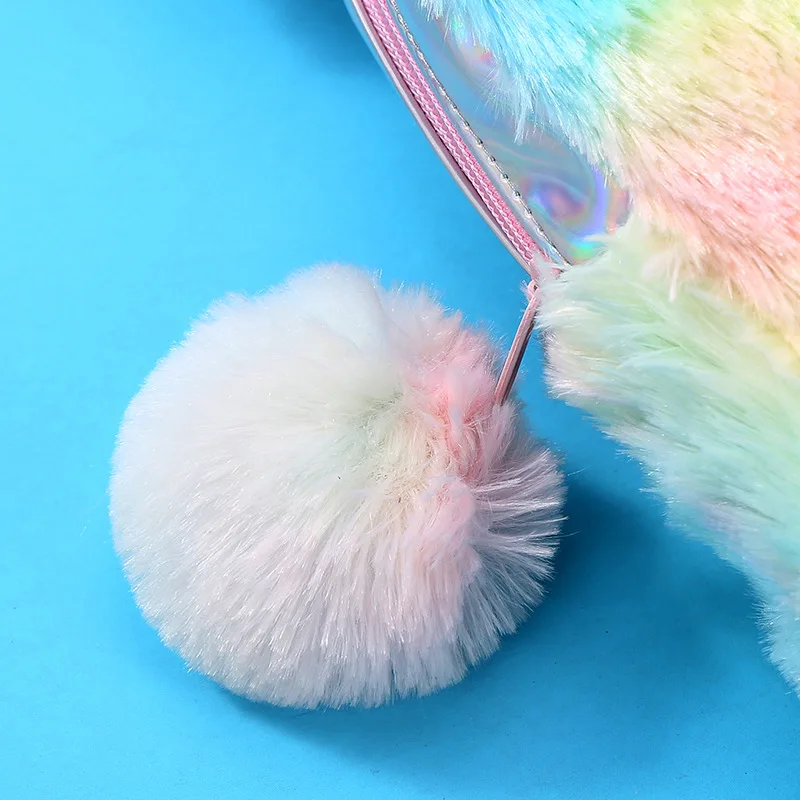 Unicorn School Bag For Girls  Plush Small Backpack Kids Kawayi Bags Silver Laser Pu  Bookbags Children Gift  Rainbow  11inch