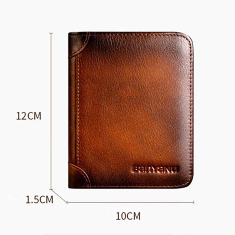 Men Wallet Genuine Leather Rfid Blocking Trifold Wallet Vintage Thin Short Multi Function ID Credit Card Holder Male Purse Money 6