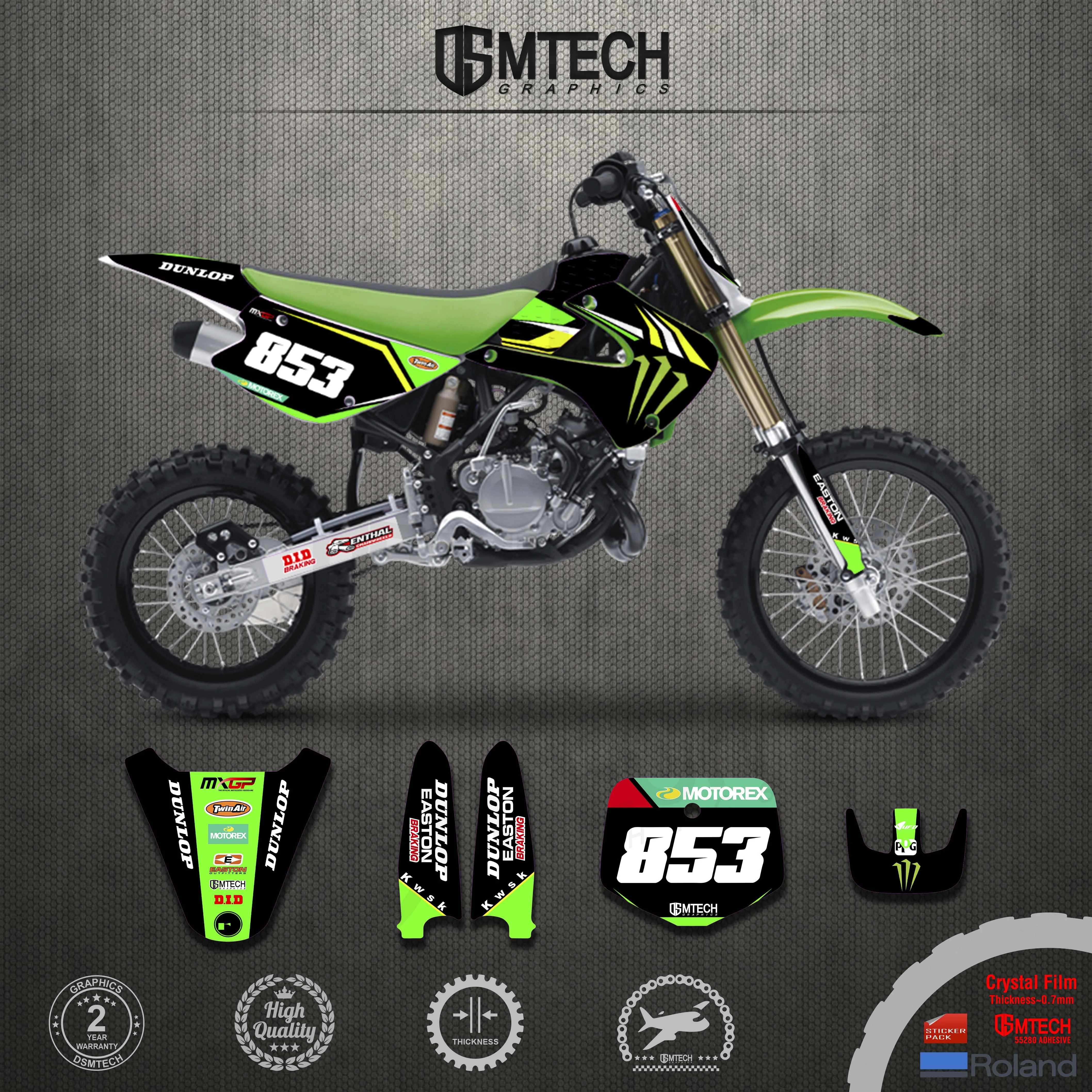 DSMTECH Motorcycle Decal Stickers Graphics Kit For KAWASAKI KX85 1998 - 2003 2004 2005 2006 2007 2008 2009 2010 2011 2012 2013