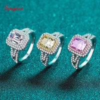 Smyoue 2CT Emerald/Rediant Cut Pink Moissanite Ring for Women Luxury Wedding Diamond Band S925 Sterling Silver Jewelry 3 Colors