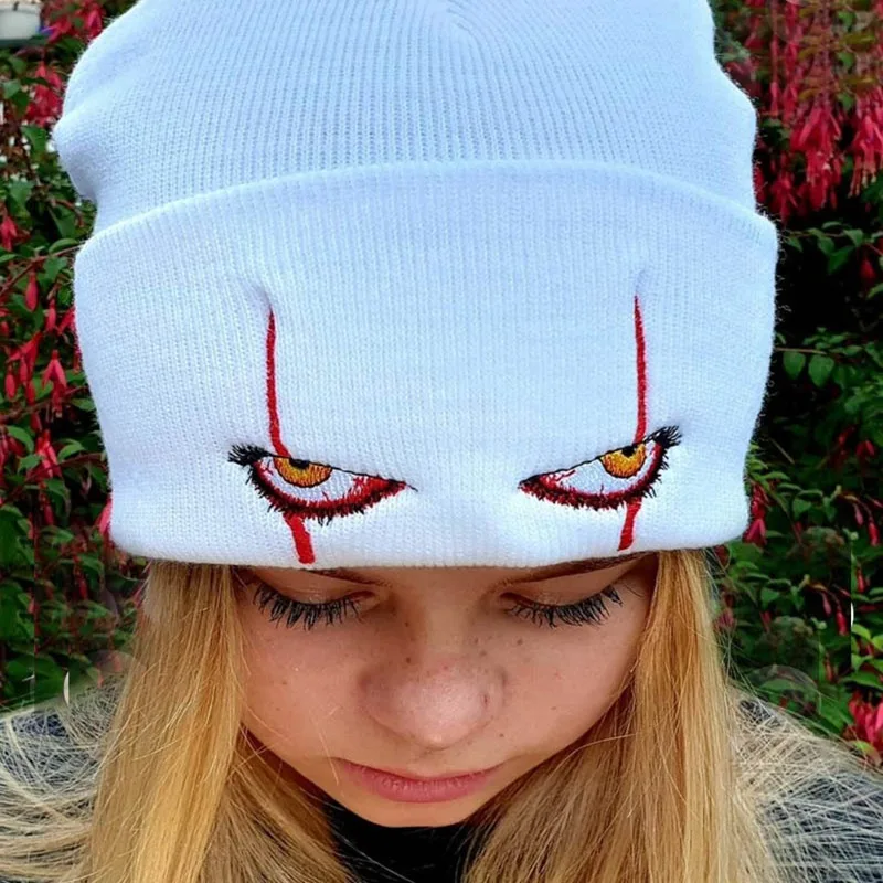 

Embroidery Eyes Curling Hip Hop Keep Warm Women Men Beanie Autumn Winter Unisex Adult Knitted Hat Skull Cap