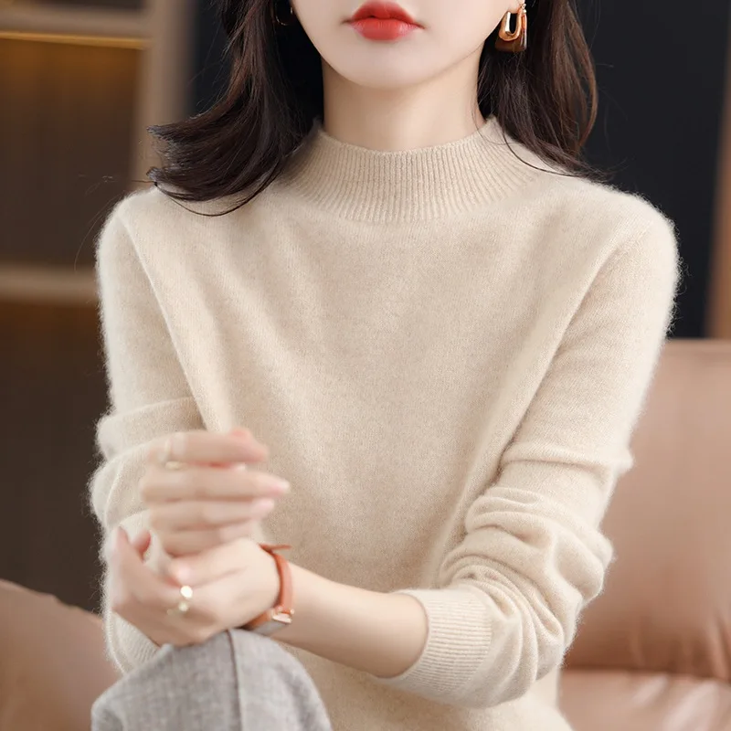 

Autumn Winter Sweater Clothes for Women Korean Fashion Knitwears Top Solid Color Wool Half-neck Long Sleeve Female Pullover