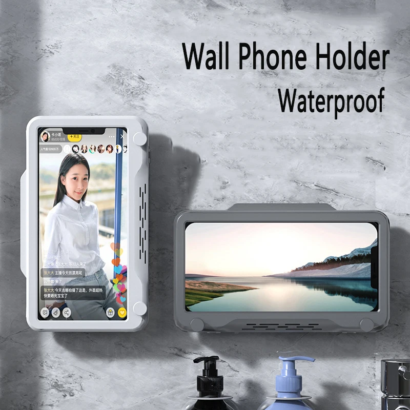 

DL Wall Phone Holder Waterproof CellPhone Case 360°Rotation Touchable Case Moible Mount Stand For Bathroom Kitchen Phone Bracket