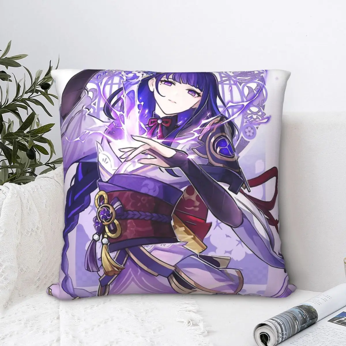 

Genshin Impact Raiden Shogun Hug Pillowcase Backpack Cojines Garden DIY Printed Office Coussin Covers Decorative