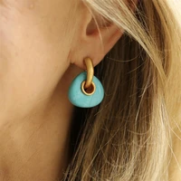 bohemian creative triangle turquoise earrings european and american popular gold and silver inlaid natural stone earrings