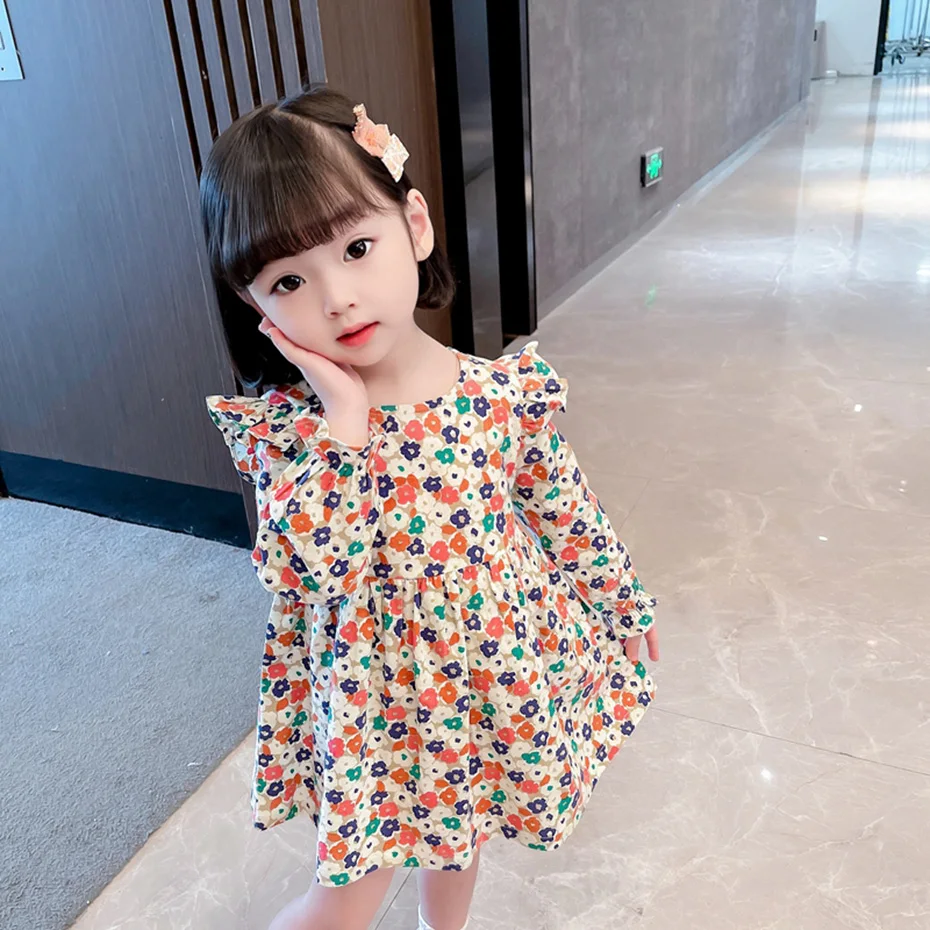 

Toddler Dress For Girls Floral Pattern Dress Girls Casual Style Kids Dresses Spring Autumn Clothes Girl