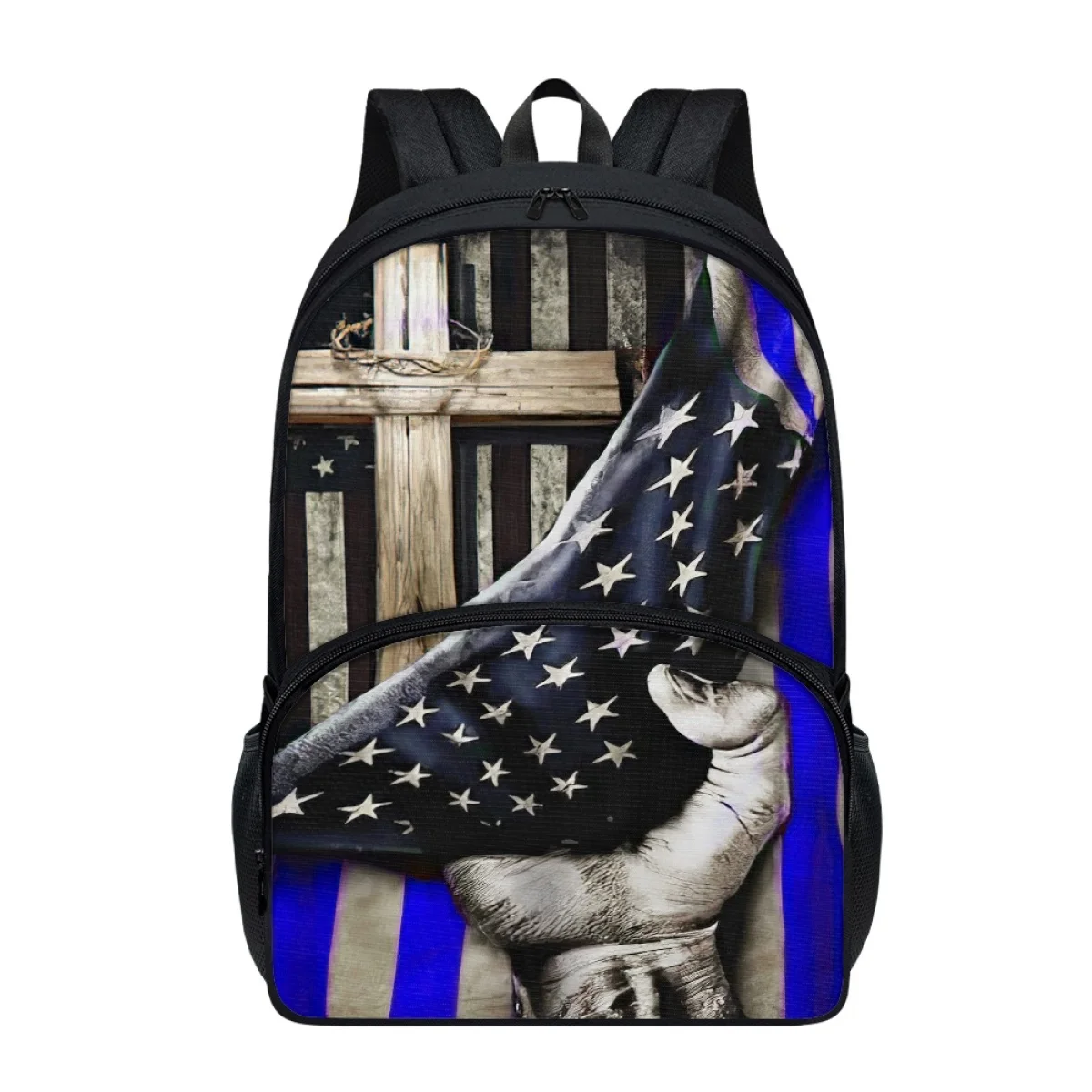 

FORUDESIGNS School Bags Flag with Faith Cross Patriotic Book Bags Kid Girls Boys Multi Backpack Teenagers Adults Camping Mochila