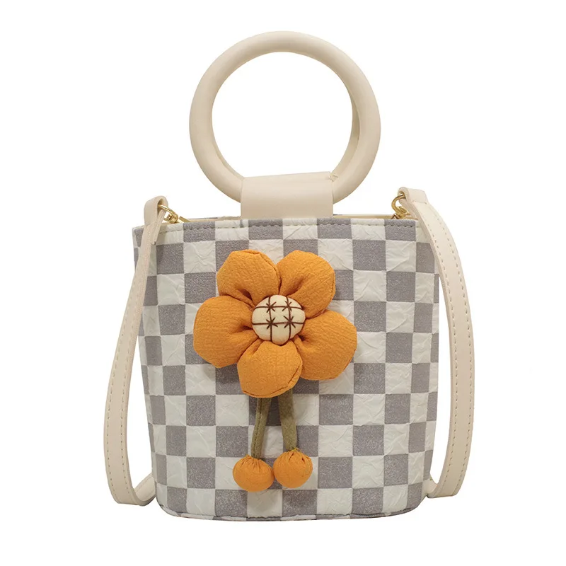 

Round Handle Women's Bag 2022 Trend Luxury Designer Handbag Plaid Female Handbags Shoulder Bags Women Bucket Bags