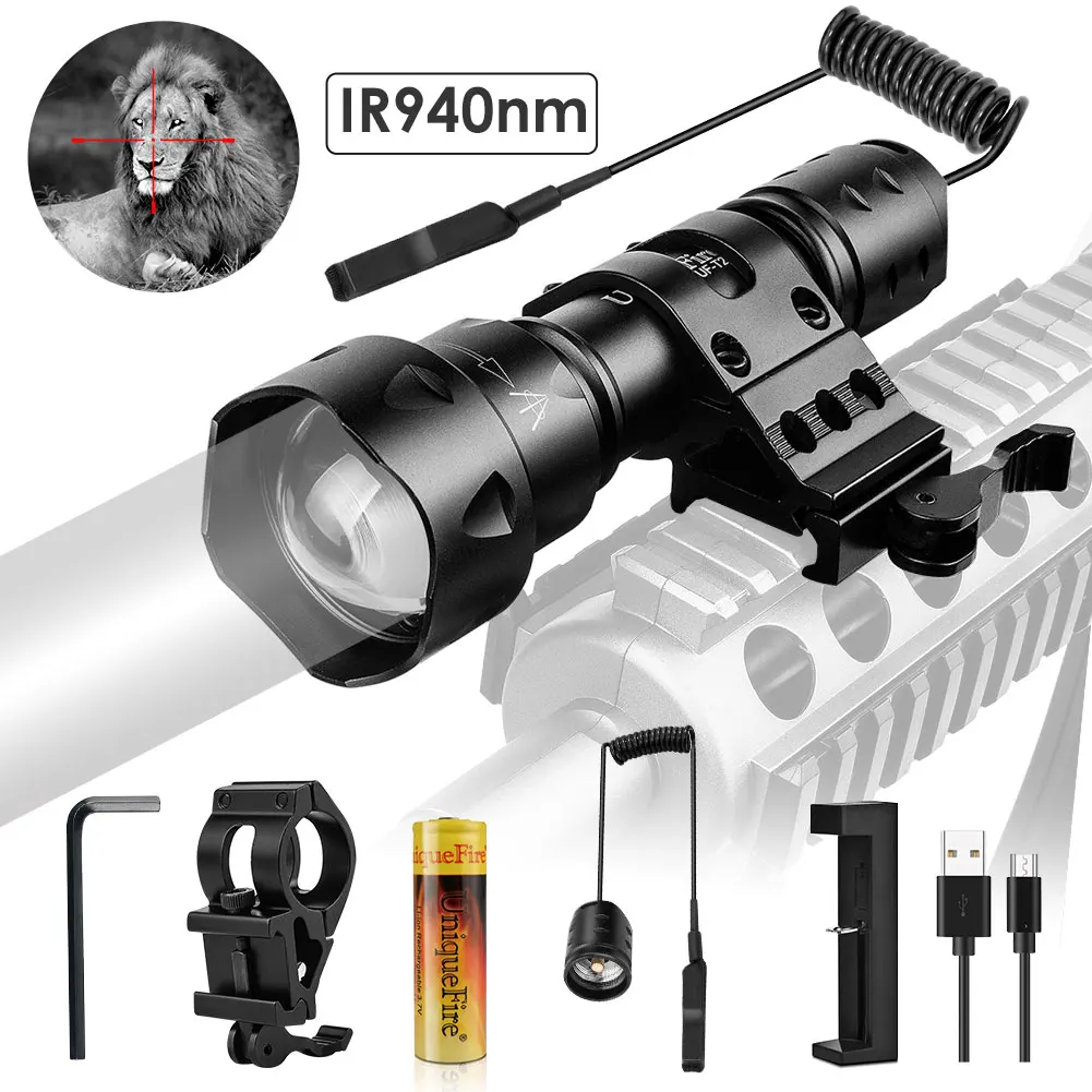 

UniqueFire T20 IR 940nm LED Flashlight Infrared Light 38mm Convex Lens Adjustable Focus Torch Tactical Night Vision Lanterna