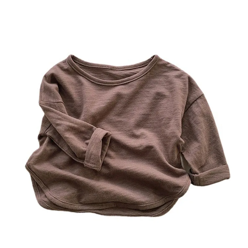 

Kids Clothes Boys Girls Solid Gray Black Brown Tops Baby Casual All Match T Shirt for 1-6 Years