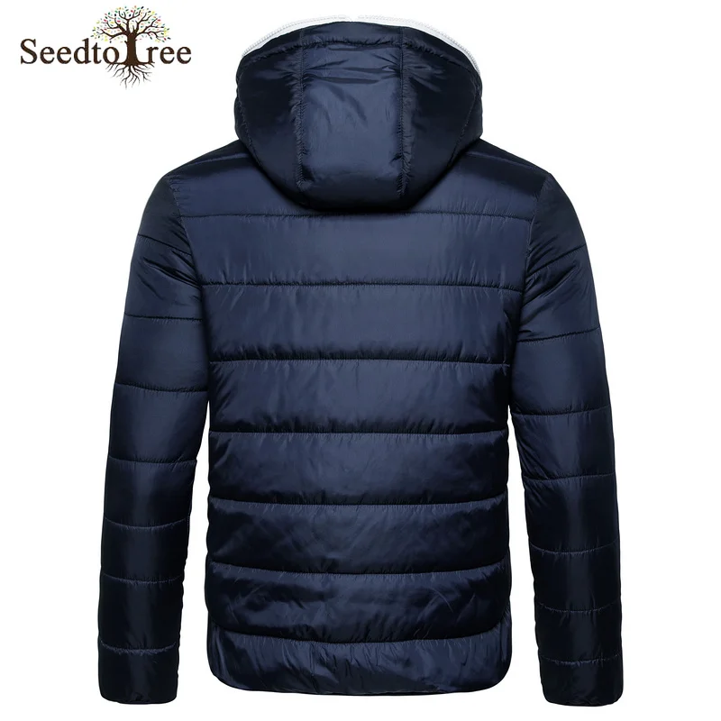 Parkas Men's Winter Fashion Casual Warm Hooded Solid Color Zipper Padded Jacket