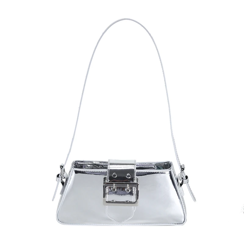 

2023 Hot Sale Silver Shouder Bags Waterproof PU Leather Small Purse Exquisite Glossy Luxury Brand Female Underarm Handbags
