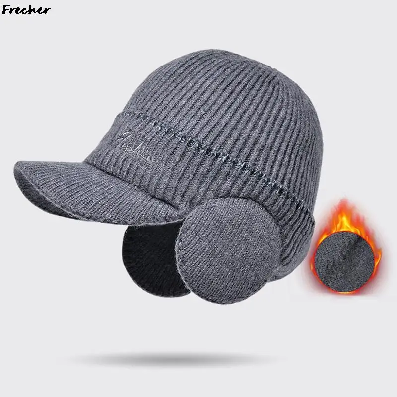 

Warm Winter Knit Hats Winter Earmuffs Bomber Hat Russian Outdoor Hunting Skiing Ushanka Men Casual Skullies Cap Brimless Beanies