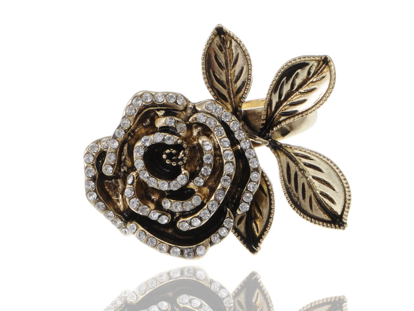 

Womens Ladies Gothic Vintage Golden Big Rose Flower Band Cocktail Party Ring