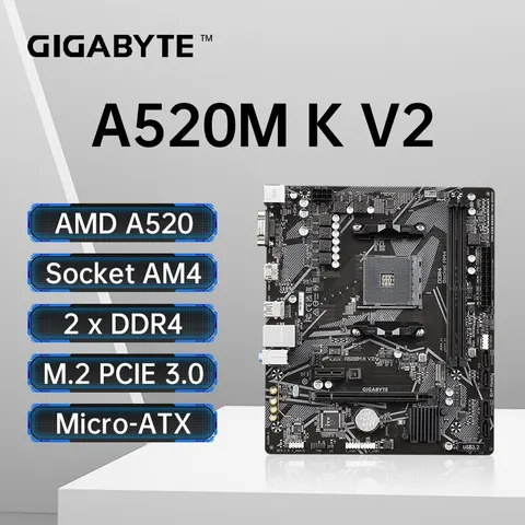 GIGABYTE A520M K V2 Новый Micro-ATX A520 DDR4 5100(OC) МГц M.2 PCIe 3,0 AMD Ryzen 5000 Series AM4 Материнская плата