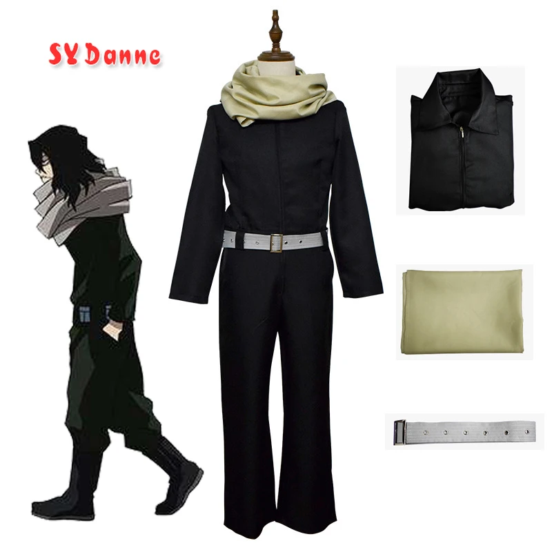 Disfraz de Anime de My Hero Academia, traje de Cosplay de Aizawa Shouta para fiesta de Halloween, conjunto de monos para uniforme negro de dibujos animados