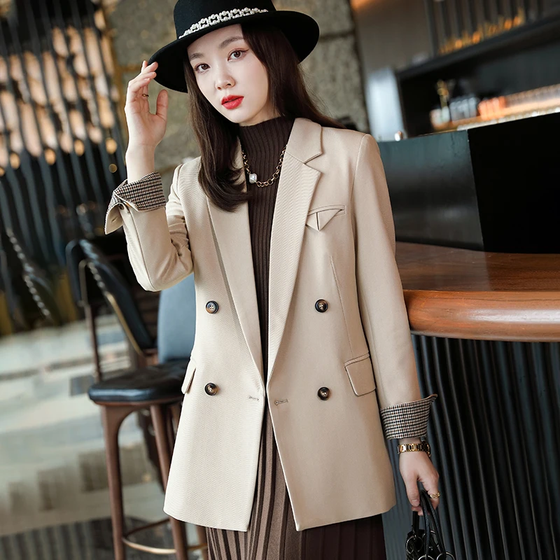 Spot wholesale black hooded suit coat (female) autumn 2022 new small Korean loose casual double breasted suit trendy top