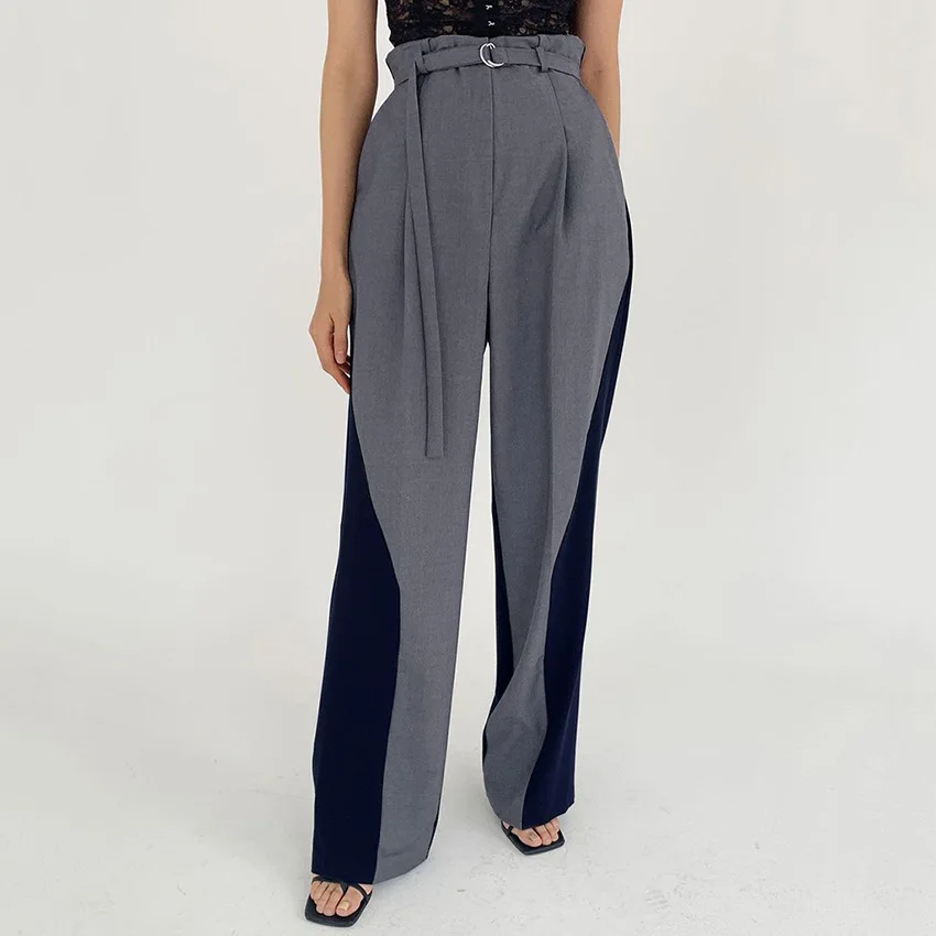 

NSMW MI 2022 Summer Patchwork All-match Female Trouser Women High Waist Straight Pants Design Chic Sashes Elegant Casual Lady