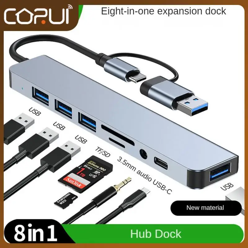 

Lightweight Type-c Power Delivery Usb C Hub Adapter Multi-function Docking Station Usb To Usb3.0 Double Head Design 8 In 1