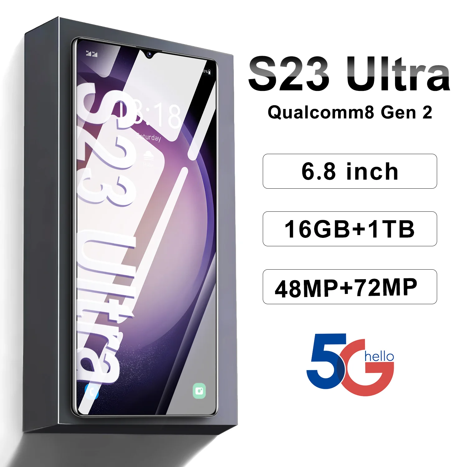 

Smart Phone S23 Ultra 6.8 HD Android Mobile Phones Unlocked 4G/5G Dual Sim Card 6800mAh 16GB+1TB Cellphones 48MP+72MP Celulares