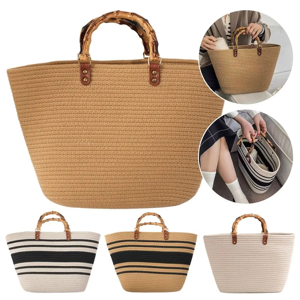 

Simple Striped Large Capacity Handmade Cotton Knitted Casual Bags Storage Bag Handbag Woven Bag