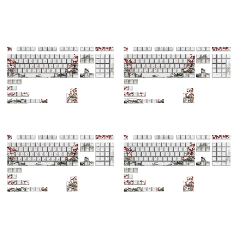 

Plum Blossom CherryKeycap 129key Thick Pbt Five-sidesSublimation Keycap For Mechanical Keyboards Russian Korean Drop Shipping