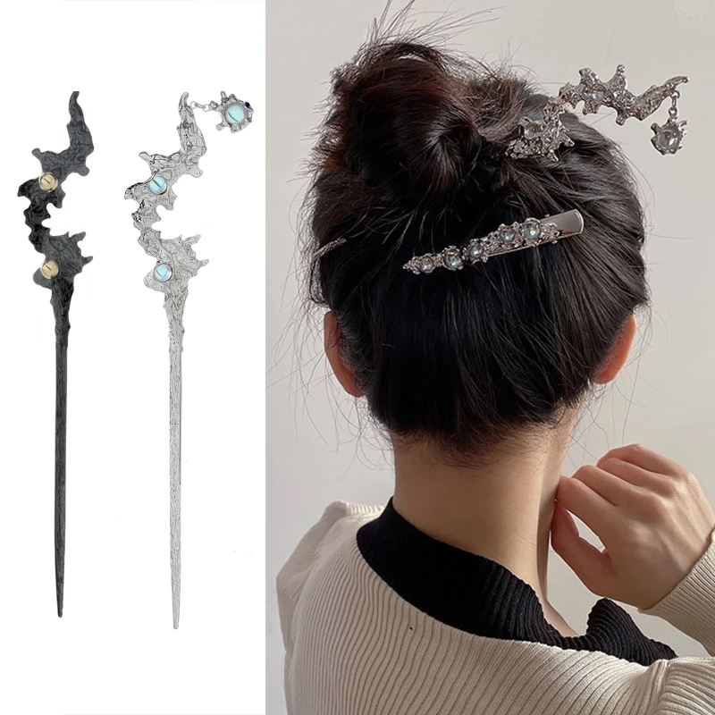 

J78E Simple Elegant Hair Stick Alloy Hairpins Traditional Headwear for Women Girls Art Photo Party Hair Styling Decorations