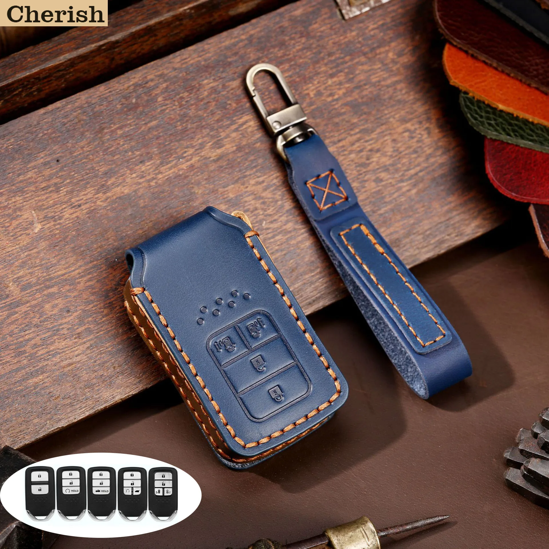 

Cherish Leather Car Key Case Car Key Bag for Honda Civic City Accord CRV CR-V XR-V Odyssey Vezel Jade Crider Fit Car Accessories