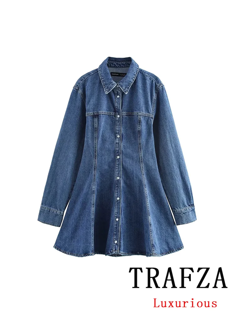 TRAFZA винтажное шикарное женское джинсовое платье с однотонным отложным
