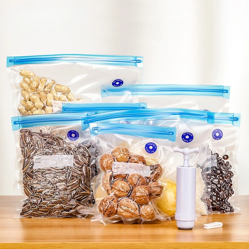 

Vacuum Food Storage Zipper Bags Reusable BPA-Free Sous Vide Bags with Vacuum Hand Pump Fruit Meat Nut Vacuum Sealer Saver Bag