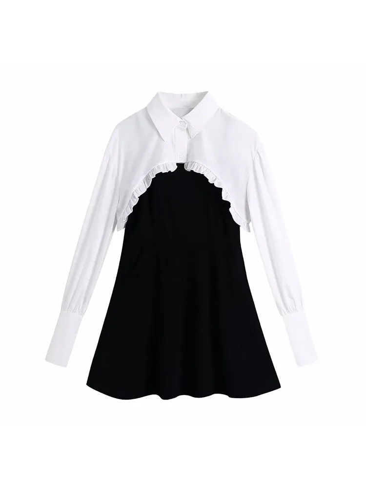 

Женское платье-рубашка на бретельках, винтажное платье с длинным рукавом, осень 2022