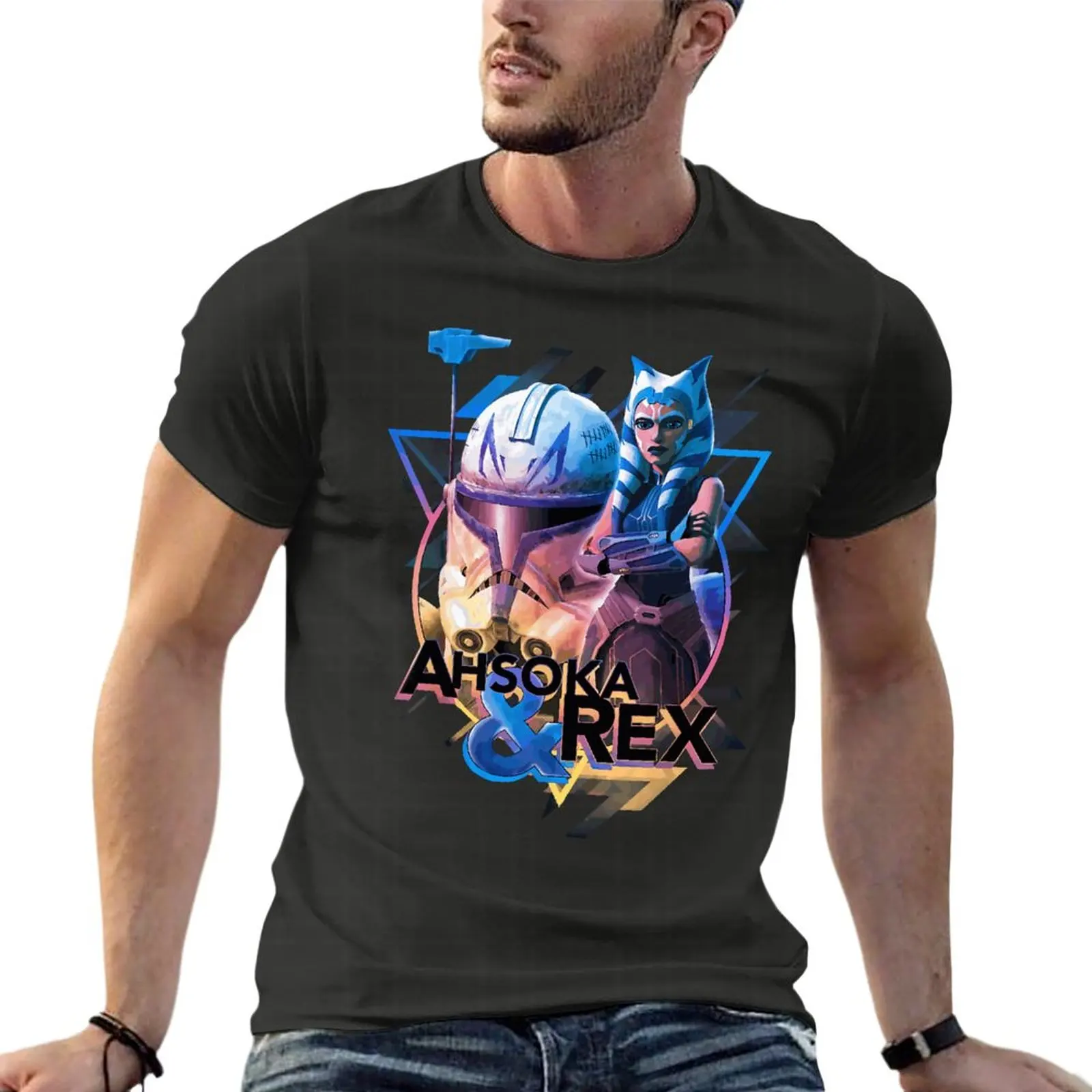 

The Clone Wars Ahsoka Rex Triangle Portrait Oversize Tshirt Summer Mens Clothing Short Sleeve Streetwear Plus Size Top Tee