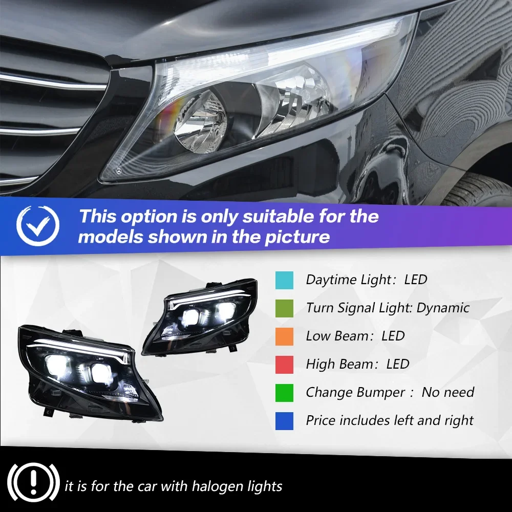 

Автомобильные светодиодные фары для Benz Vito 2016-2023 W447, фара DRL, линзы проектора, автомобильные аксессуары, модифицированные