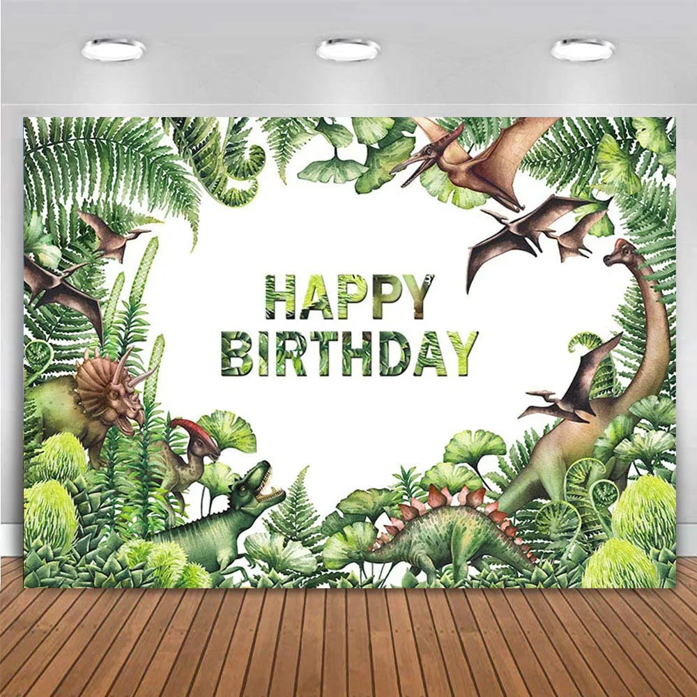 

Dinosaurs Themed Photo Background Safari Jungle Green Leaves Child Kid Birthday Party Wall Decor Banner Backdrop for Photography