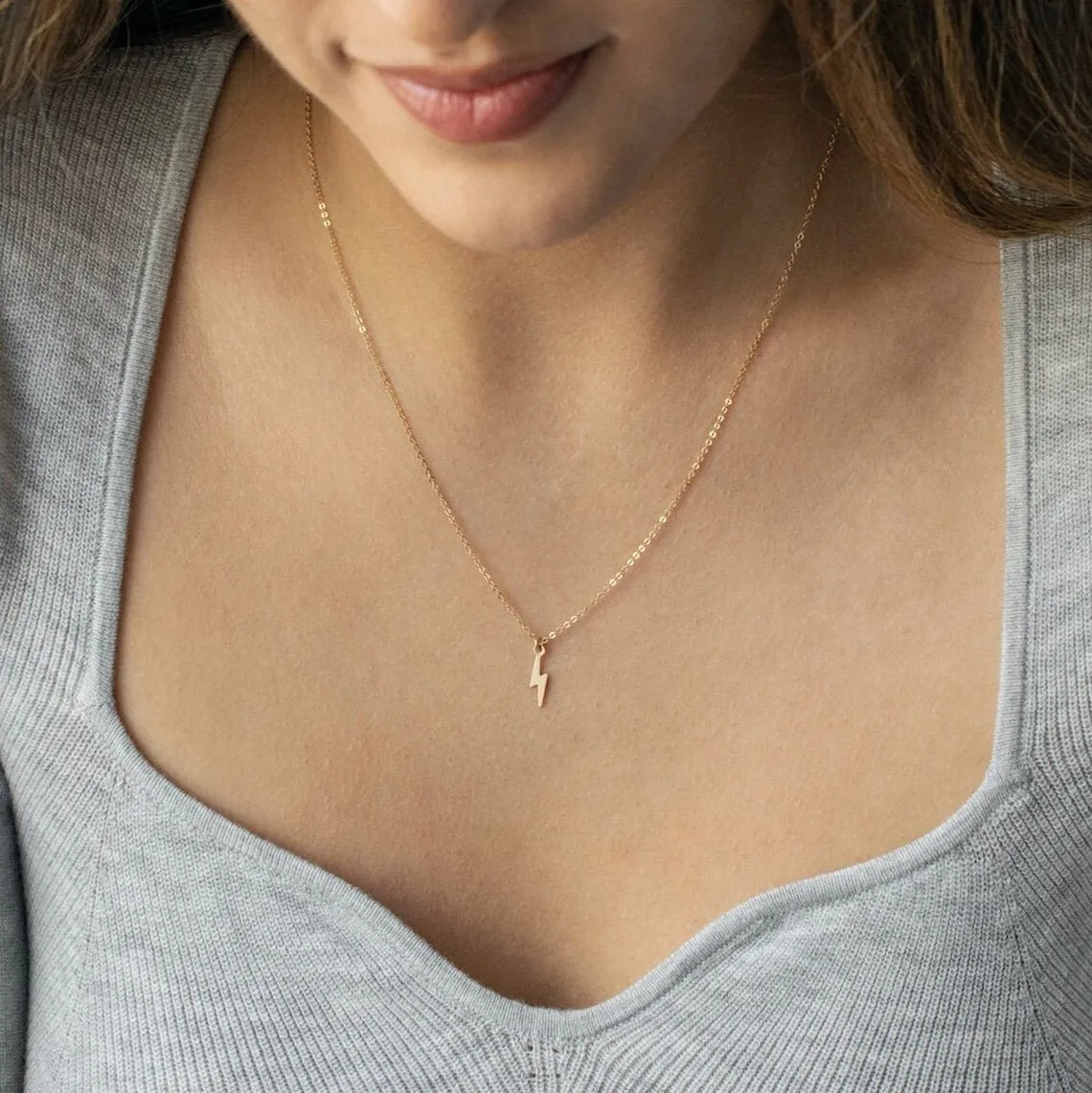 

Authentic 14K Gold Filled Lightning Pendants Necklace Handmade Jewelry Gold Choker Necklace Collier Femme Boho Women Necklace