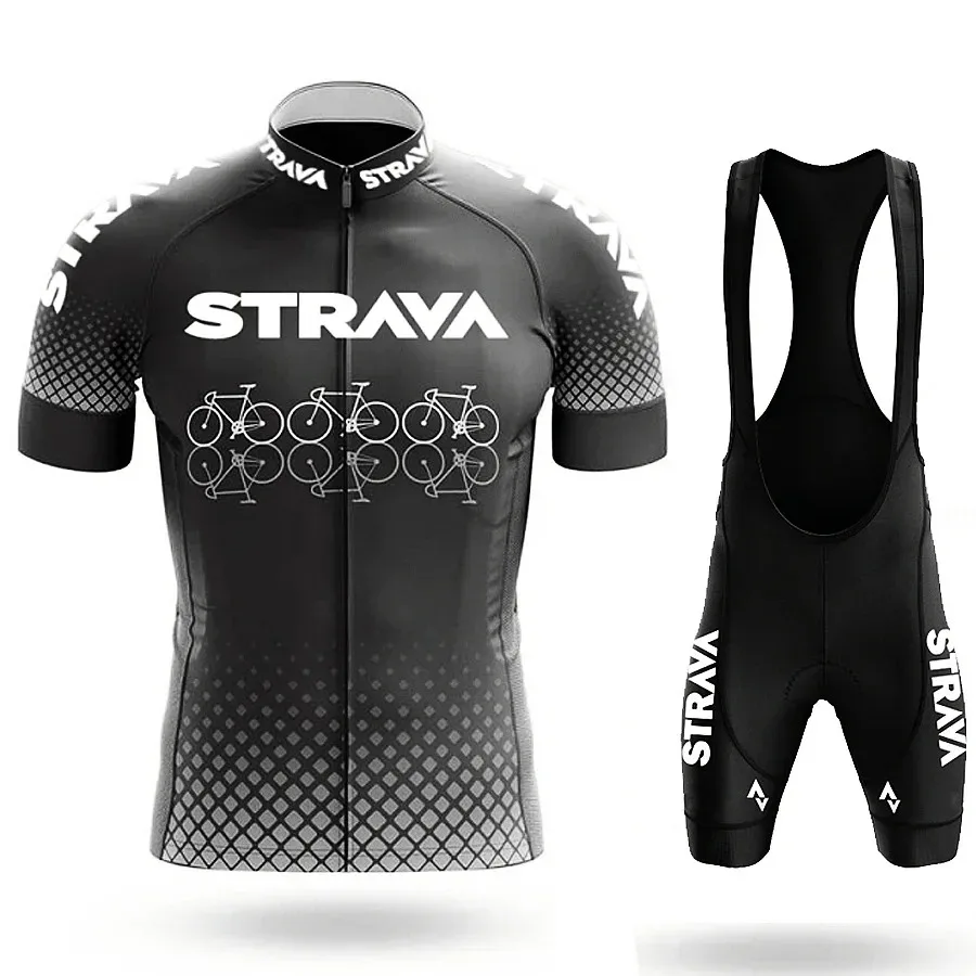 2024 Strava Men's Cycling Shirt Set Summer Breathable Absorb Quick Drying MTB Uniform Wear