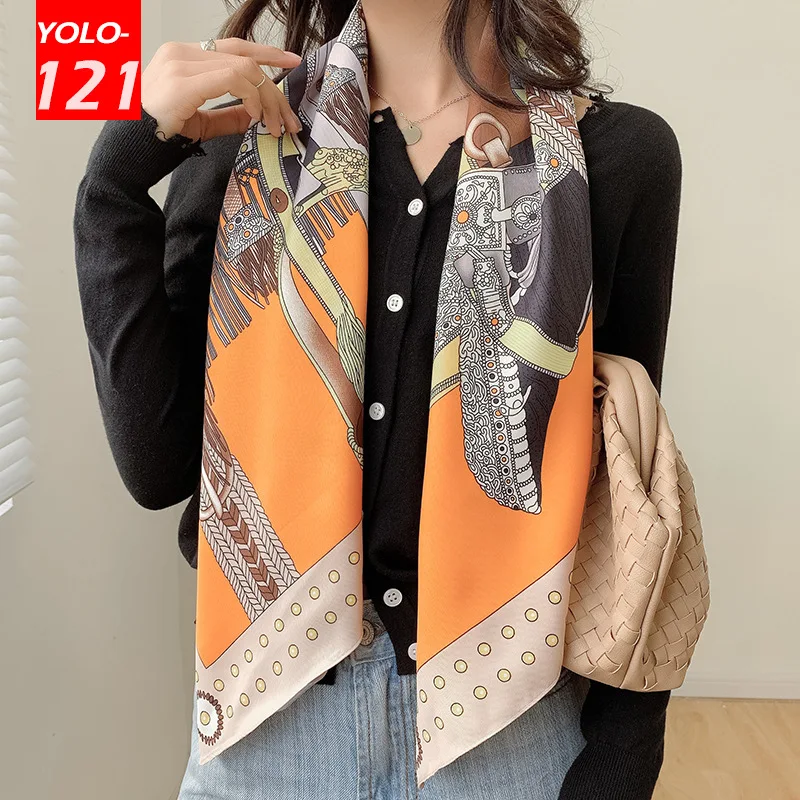 

90*90cm Square Silk Scarf Women Elegant Fashion Silk Scarf Twill Silk Scarf Ladies Luxury Silk Scarf Spring Women Silk Scarves