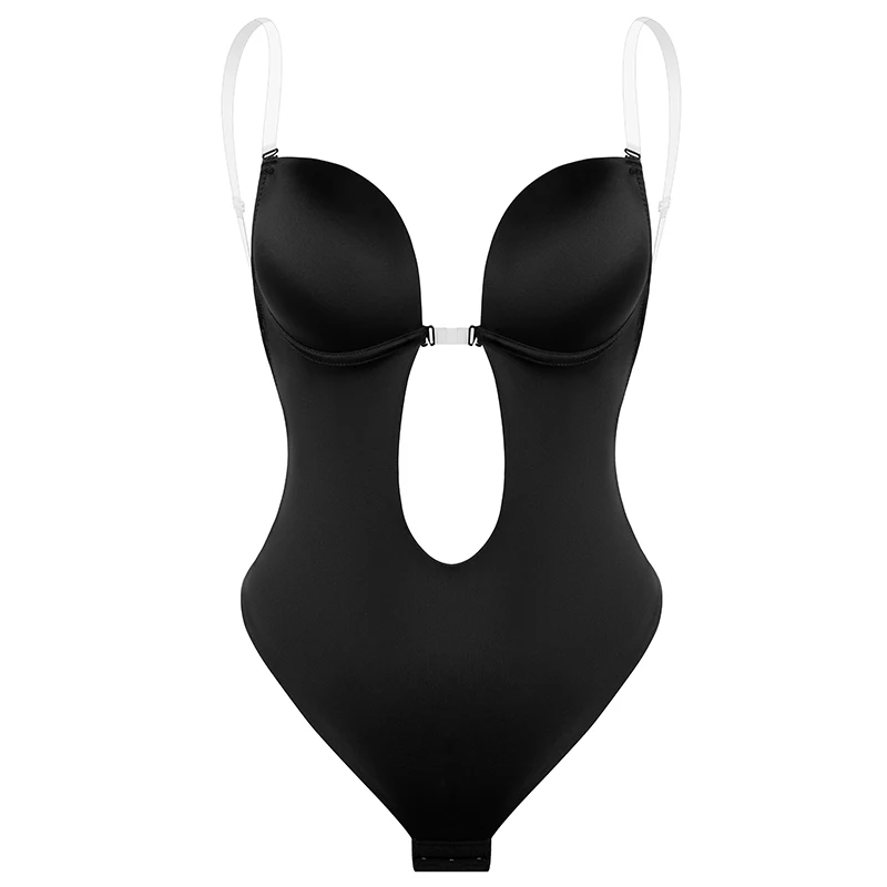 

Bodysuit Shapewear Deep V-Neck Body Shaper Backless U Plunge Thong Shapers Waist Trainer Women Clear Strap Padded Push Up Corset