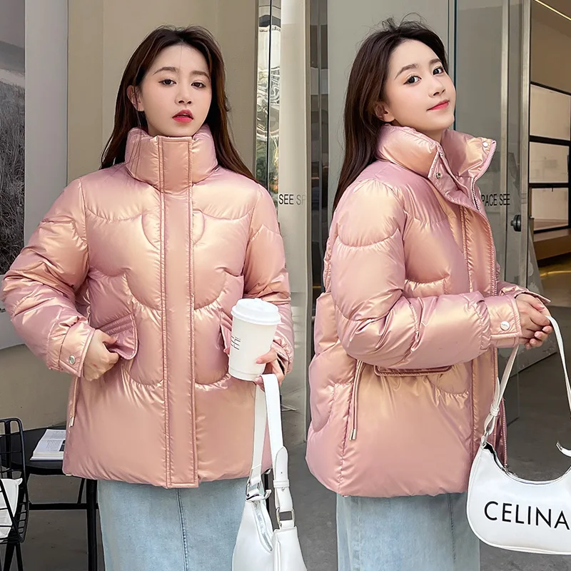 Glossy Winter Woman's Hooded Thick Warm Jacket Female Down Cotton Parkas Casual Loose Puffer Coat for Ladies Outwear