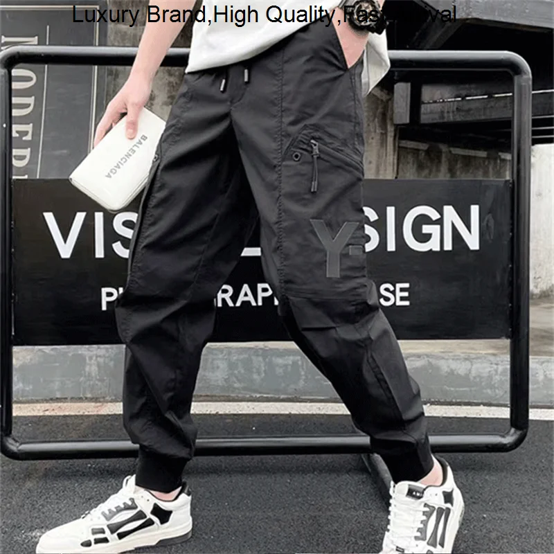 Yohji Y3 Yamamoto 23SS Fashion Drawstring Multi Pocket Casual Printing Autograph Men's Loose Sports Overalls Pants