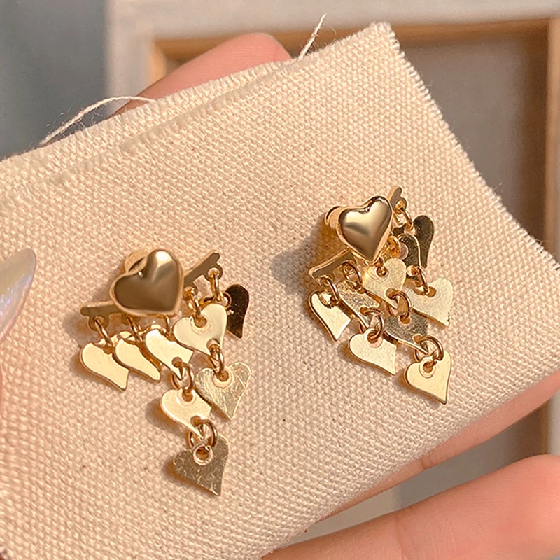 

New Popular Design 14K Gold Plated Peach Heart Tassel Drop Earrings for Women Girl Jewelry S925 Silver Needle Wedding Party Gift