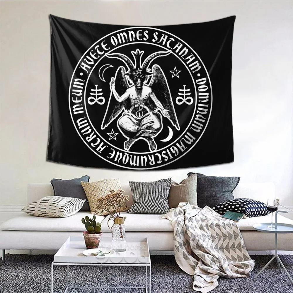 

Baphomet Satanic Crosses With Hail Satan Tapestry Wall Hanging Table Cloth Satanic Lucifer Devil Tapestries Polyester Beach Mat