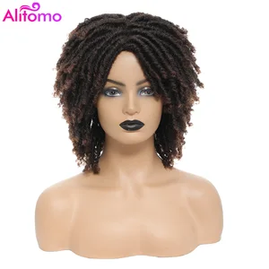 Synthetic Braided Wigs for Black Women Dreadlocks Wig Faux Locs Crochet Hair Wigs with Curly End Afro Short Curly Daily Wigs