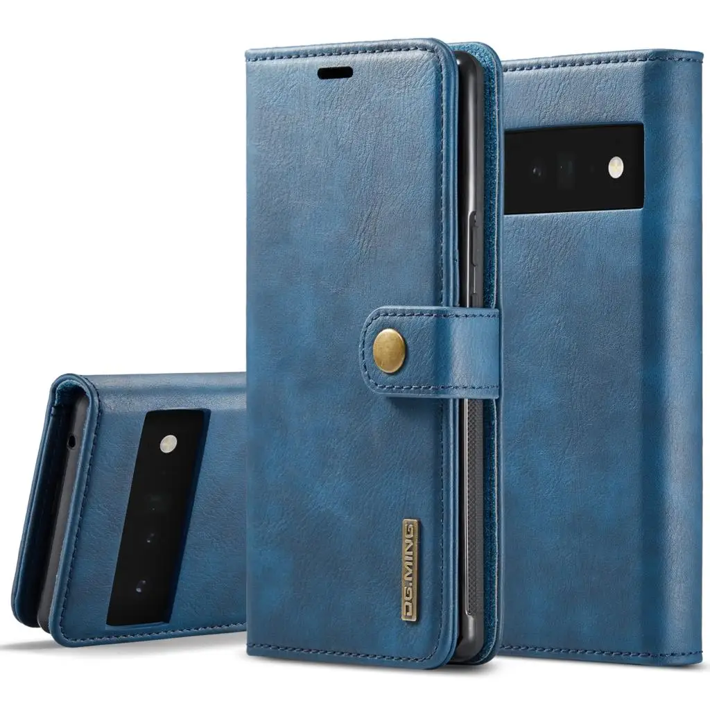 

Original DG.Ming Double-Folding Card Slots Wallet Case For GOOGLE Pixel 7 Pro 6 6A Detachable Retro Leather Magnetic Flip Cover