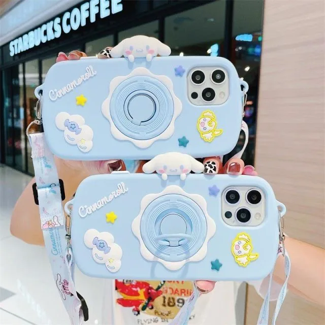 

Cinnamoroll Camera Shape with Stand Strap Lanyard Phone Case For Iphone 11 12 13 Pro Max X Xs Xr 7 8 Plus SE Shockproof Cover