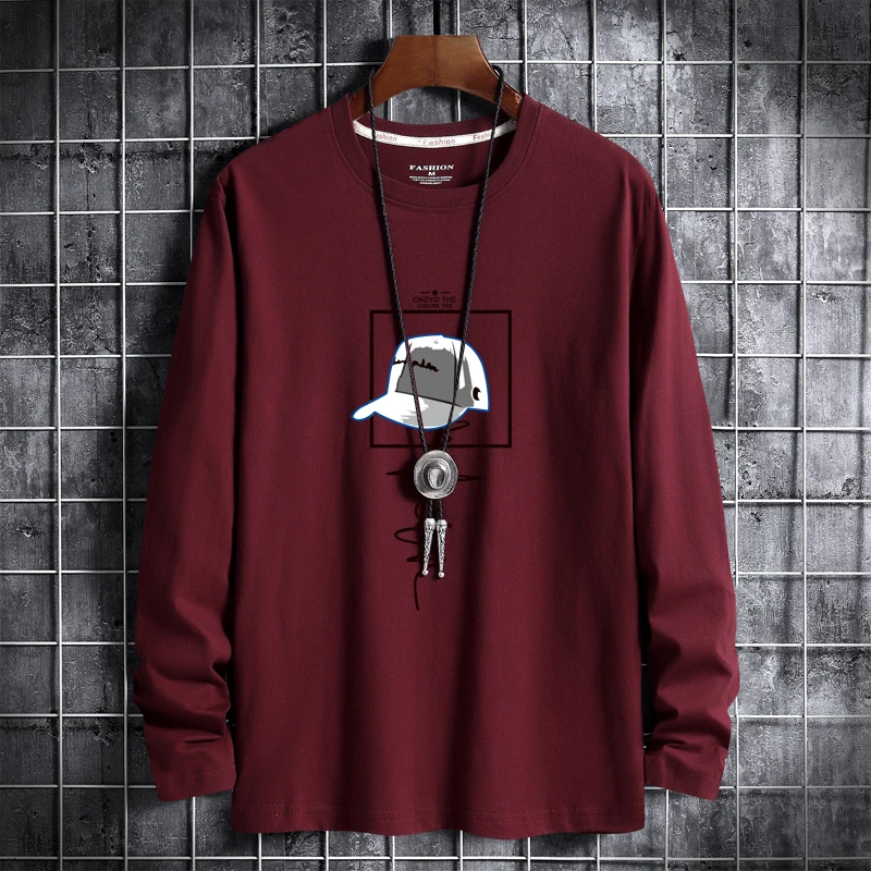 

Plus Size Long-Sleeve T-Shirts Men's Print Cotton Tees O-Neck Thin Tshirts 4XL 5XL 6XL Autumn And Winter