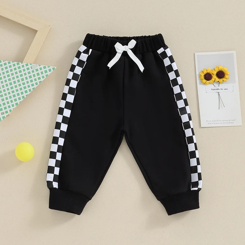 

BeQeuewll Toddler Baby Boy Sweatpants Checkerboard Patchwork Elastic Jogger Pants Casual Trousers for Newborn Infant