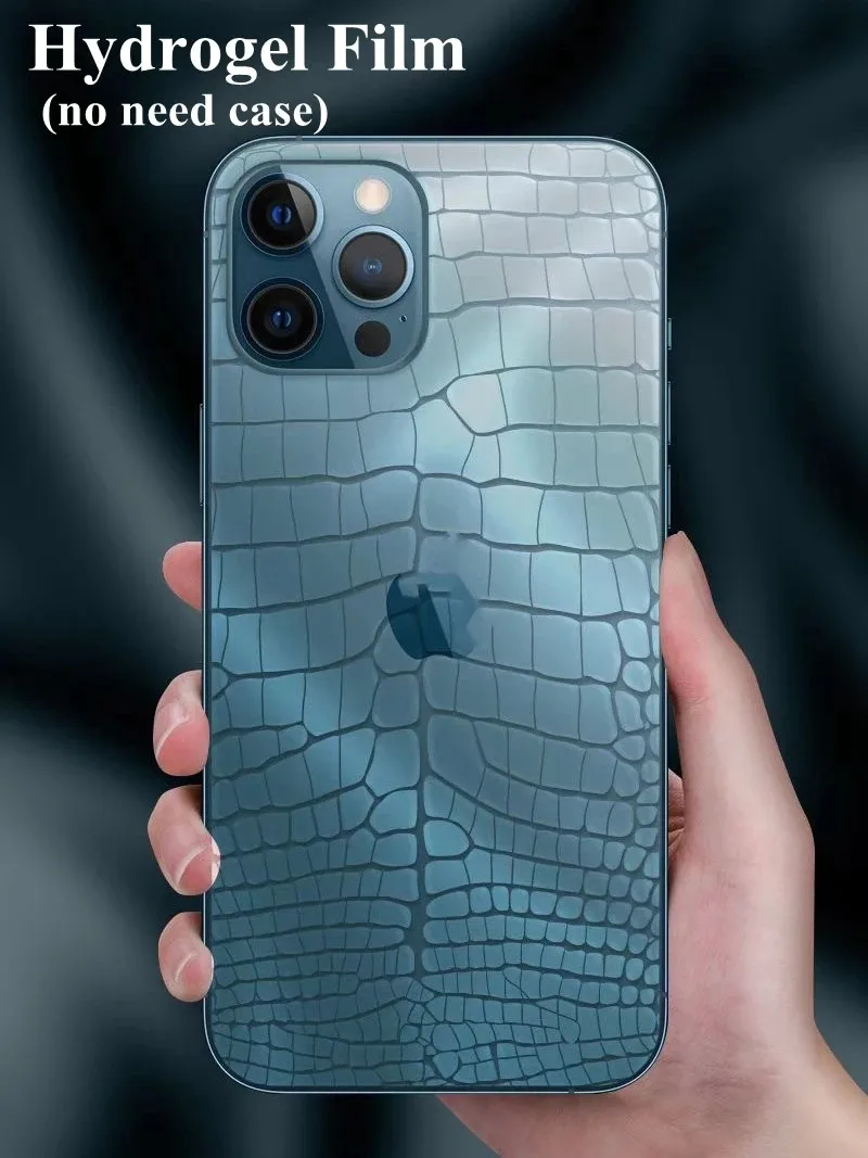 

Hydrogel Back Film for IPhone 12 Mini 13 11 Pro XS Max X Xr SE2 7 8 Plus Screen Protector Crocodile Pattern on iPhone12 No Glass