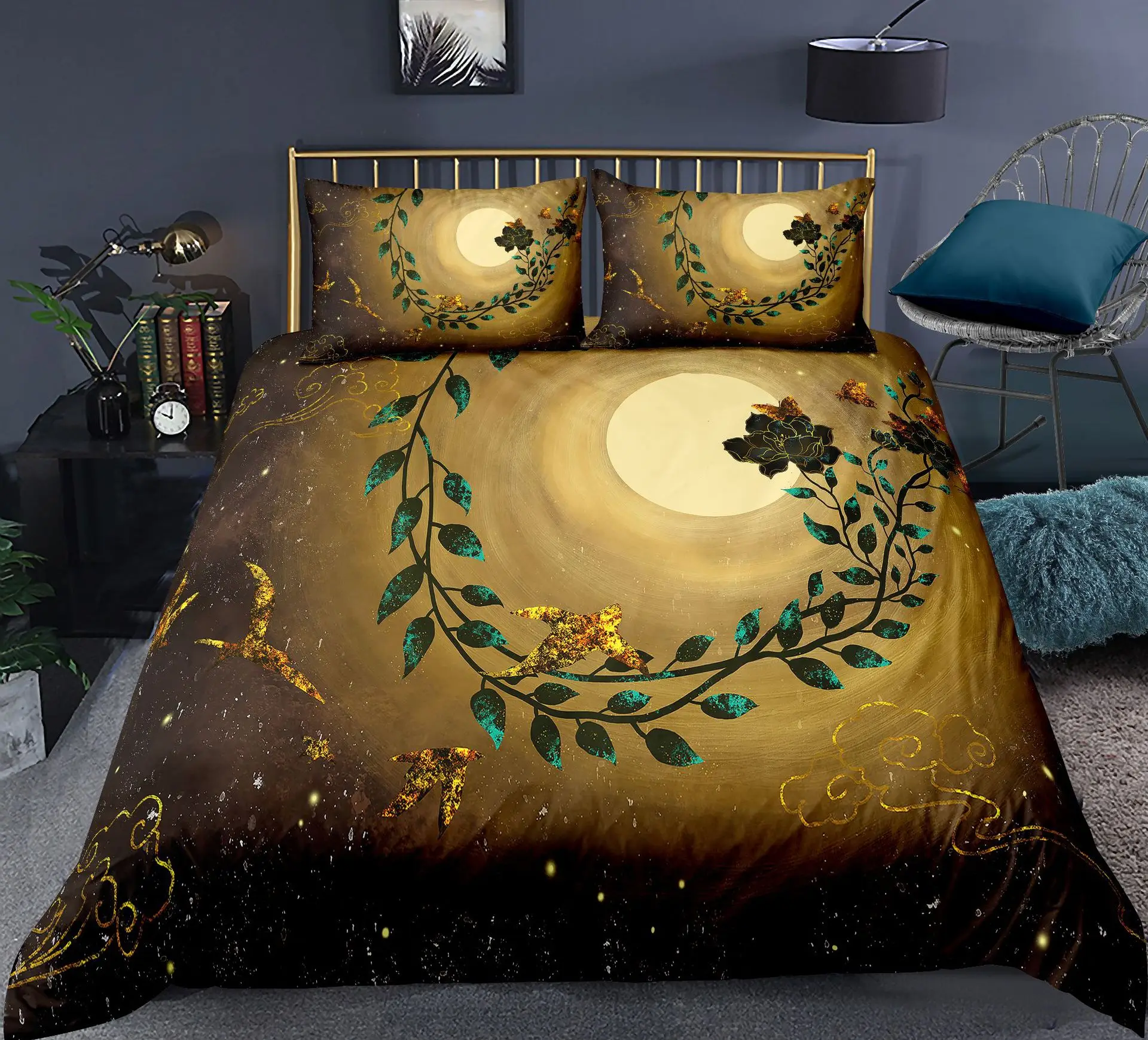 

Chinoiserie Animal Polyester Duvet Cover Set King Colorful Mountain River Landscape Asian Culture Theme for Kids Teens Phoenix