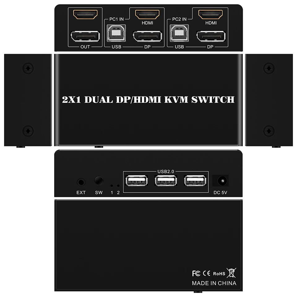 2x1 HDMI DP 2x1 KVM переключатель 8K/4K двойной монитор Расширенный дисплей USB KVM переключатель 2 в 1 выход для 2 компьютеров ноутбуков 2 монитора